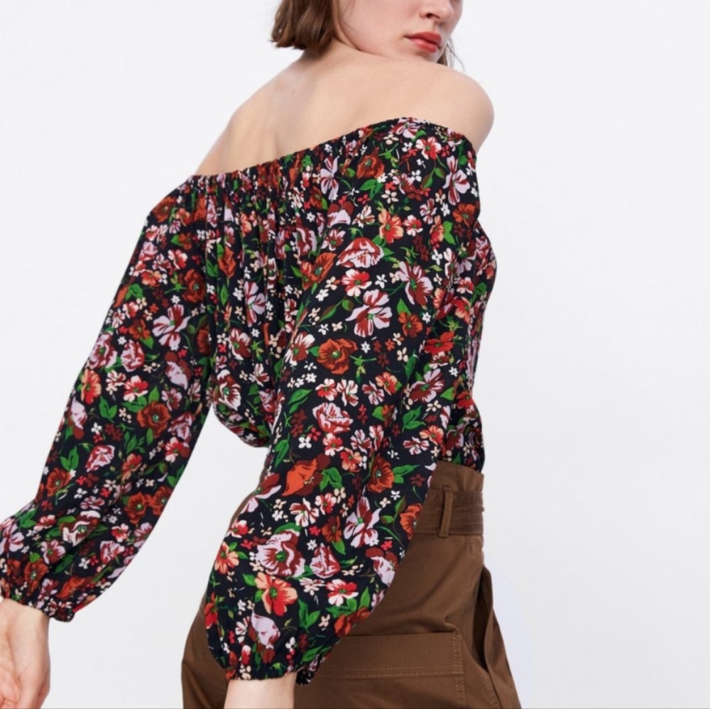 ZARA Floral Off-Shoulder Blouse